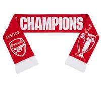 Arsenal Écharpe officielle Premier League Champions 2025/26, tricot jacquard, rouge et blanc, avec écusson du club, 132 cm x 19 cm