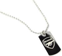 Arsenal FC - Armoiries gravées - Badge et chaîne, acier inoxydable BS4308 (taille unique) (argent/noir)