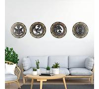 Arsey Lot de 4 décorations murales Viking mythologie nordique médiévale en bois runes - Créature sacrée - Marteau de Thor - Loup Fenrir - Arbre de vie - Décoration murale de salon - Cadeaux pour