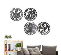 Arsey Lot de 4 décorations viking mythologie nordique runes art mural nordique sainte créature nordique marteau de Thor loup Fenrir dragon arbre de vie symbole décoration murale salon bois noir