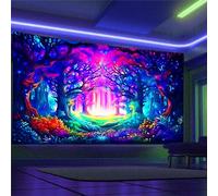 Arsey Tapisserie murale à lumière noire - Motif forêt - Trippy - Réactive aux UV - Motif arbre esthétique - Décoration de salon - Multicolore - Grand 230 x 180 cm