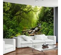 Arsey Tapisserie murale forêt avec arbre, tapis mural, cascade, brume, à suspendre, gazon, nature, paysage, décoration pour chambre, vert, extra-large
