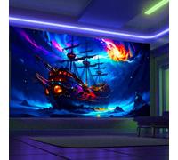 Arsey Tapisserie murale motif bateau pirate bleu - Lumière noire - Réactive aux UV - Style hippie - Décoration murale - Décoration de fête - Extra large