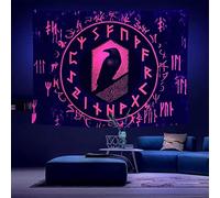 Arsey Viking Blacklight Tapisserie UV RéActif Tenture Murale PsychéDéLique Rouge MéDitation Runes Odin'S Raven Mythologie Nordique Tissu Mural Glow In The Dark Decoration Chambre 150 X 130 cm