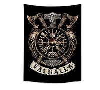 Arsey Viking Tapisserie Vegvisir Axes Marteau Valhalla Tenture Murale Mythologie Nordique Fathurk Tapisserie Murale EsthéTique Petite Tissu Mural DéCoration Chambre 150 X 100 cm