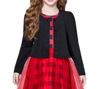 Arshiner Boléro Fille Noir Festif Cardigan Manches Longues Épaules Dénudées Pull Décontracté Col Rond Tricoté 160/13-14 Ans