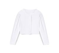 Arshiner Boléro pour Fille Cardigan Blanc à Manches Bouffantes Col Rond et Boutons Veste de Communion Mariage Fête 120/5-6 Ans