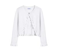 Arshiner Cardigan Basique pour Fille avec Volants et boléro Court élégant pour Robe de Communion, Robe de baptême Reines Blanc 130