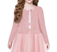 Arshiner Cardigan pour Fille Rose Boléro à Manches Longues Boutonné Col Rond Veste Décontractée pour Mariage et Communion 120/5-6 Ans