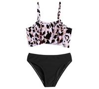 Arshiner Ensemble Bikini été Enfants Maillot de Bain Deux pièces Tankini Frou-Frou Bustier Slip de Bikini Maillot de Bain Fille Léopard 8/160 11-12 Ans