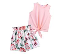 Arshiner Filles Débardeurs avec Short Set Enfants Ensembles de vêtements d'été Mode décontractée T-shirts sans manches Ensembles Vêtements pour Fille 8-9 ans