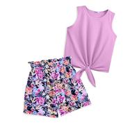 Arshiner Filles Débardeurs avec Short Set Enfants Ensembles de vêtements d'été Mode décontractée T-shirts sans manches Ensembles Vêtements pour Fille 13-14 ans