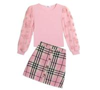 Arshiner Filles Ensembles Élégant Hauts à manches longues avec Jupe en Plaid Enfants Ensemble Mode Tenue Automne Hiver Vêtements Set pour Fille 5-13 ans