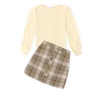 Arshiner Filles Ensembles Élégant Hauts à manches longues avec Jupe en Plaid Enfants Ensemble Mode Tenue Automne Hiver Vêtements Set pour Fille 5-13 ans