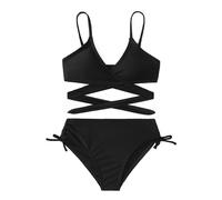 Arshiner Filles Maillot de Bain Ensemble Deux Pièces Enfants Criss Cross Bustier & Slip Bikini Triangle Maillot de Natation Fille Noir 120 6-7 Ans
