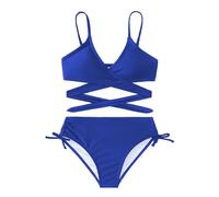 Arshiner Filles Maillot de Bain Ensemble Deux Pièces Enfants Criss Cross Bustier & Slip Bikini Triangle Maillot de Natation Fille Indigo 130 9-10 Ans