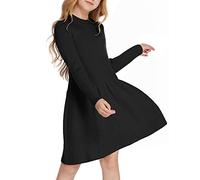 Arshiner Filles Pull Robe Automne Hiver À Manches Longues en Tricot Flare Patineuse A-Ligne Couleur Unie De Base Enfants Décontractée Noir 130