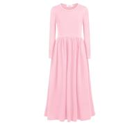 Arshiner Filles Robe À Manches Longues Maxi Robe d'automne A-Line Robe Décontractée Couleur Unie Robe De Soirée Robe Médiévale pour Enfants Robe Musulmane Robe De PrièRe Rose 150/12-13 Ans
