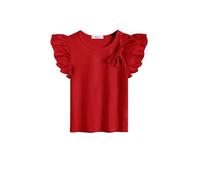 Arshiner Filles T-Shirts Nœud Papillon Coton Courtes Manches Enfants Tops Été Mode Loisirs T Chemise pour Les Filles 6-7 Ans Rouge