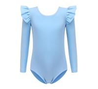 Arshiner Justaucorps pour fille manches flottantes, justaucorps de gymnastique pour enfants manches longues, Maillots de ballet, Maillots de danse, tenue de gymnastique pour filles bleu 150, 7-8 ans