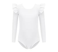 Arshiner Justaucorps pour filles blanc manches flottantes, justaucorps de gymnastique pour enfants manches longues, Maillots de ballet danse, tenue de gymnastique pour filles blanc 150, 7-8 ans