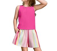 Arshiner Outfit ensemble de vêtements pour filles ensemble de débardeurs et de Shorts d’été pour enfants Moda 2pcs ensemble de vêtements rayures de couleur 150 11-12 ans