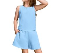 Arshiner Outfit ensemble de vêtements pour filles ensemble de débardeurs et de Shorts d’été pour enfants Moda 2pcs ensemble de vêtements bleu 150 11-12 ans