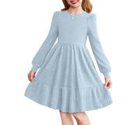 Arshiner Robe Décontractée Fille Robe Élégante à Manches Longues, Col Rond, Tricot Côtelé A-Ligne, Robe Unie Hiver pour Cérémonie et Casual, 6-14 Ans