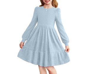 Arshiner Robe Décontractée Fille Robe Élégante à Manches Longues, Col Rond, Tricot Côtelé A-Ligne, Robe Unie Hiver pour Cérémonie et Casual, 6-14 Ans