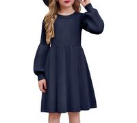 Arshiner Robe-Pull Fille Tricotée d'hiver à Manches Ballon Col Rond Robes | Manches Longues,Enfant Robe de Fête,Uni,Décontractée,Coupe Trapèze,Noël,Halloween,6-14 ans
