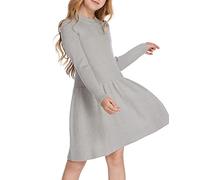 Arshiner Robe Pull pour Fille - Automne - Hiver - Manches Longues - en Tricot - Flare Skater - Ligne A - Couleur Unie - Basic - pour Les Loisirs
