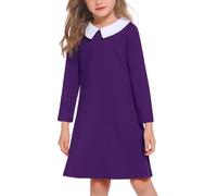 Arshiner Robes Filles Robe à Manches Longues Enfants Col Claudine Robes en Coton Robe D'école Robe de Noël Robe Décontractée pour Enfants Vert 6-7 Ans