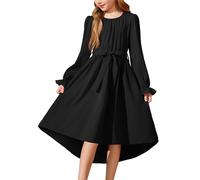 Arshiner Robes pour Filles Robe en Mousseline de Soie à Manches Longues Robe Décontractée Enfants Robe d'halloween Noire Robe de Soirée Automne Hiver avec Ceinture 10-11 Ans