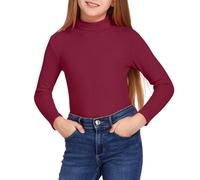 Arshiner sous-Pull Fille Manches Longues Col Roulé - Haut Côtelé Extensible pour École, Hiver Automne, Maillot Thermique Doux Léger, Couches de Base 4-13 Ans