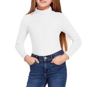Arshiner sous-Pull Fille Manches Longues Col Roulé - Haut Côtelé Extensible pour École, Hiver Automne, Maillot Thermique Doux Léger, Couches de Base 4-13 Ans