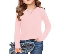 Arshiner T-Shirts pour Enfants Rose Filles Hauts Thermiques Manches Longues Thermo Pullover Basic Top Filles Slim Fit Tunique Automne Hiver Loisirs Sweatshirt 11-12 Ans