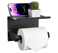 ARSUK Porte-Rouleau de Papier Toilette Noir avec étagère, Support Mural ou Auto-adhésif, Accessoire de Rangement pour Papier hygiénique, Acier Inoxydable