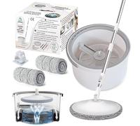 ARSUK Seau à Spin Mop et Nettoyage des Sols | Mécanisme Séparé pour Eau Propre et Sale | Conception Compacte 2L, 2 Tampons Microfibres, Manche Télescopique en Acier Inoxydable 118cm