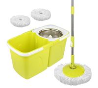 ARSUK Serpillière avec Seau Essoreur et Balai Rotatif - Ensemble Balai Serpillère pour Lavage du Sol | Seau Double Compartiment avec Essorage Automatique | 4 Têtes de Rechange et 1 Support de Balai