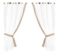 Arsvita Skyline Paire de voilages à passants Style cottage Pour cuisine Avec embrasses Classiques et modernes Disponibles dans de nombreux modèles, Tissu, beige - bronze, 140 x 120cm