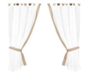 Arsvita Skyline Paire de voilages à passants Style cottage Pour cuisine Avec embrasses Classiques et modernes Disponibles dans de nombreux modèles, Tissu, beige - bronze, 140 x 120cm