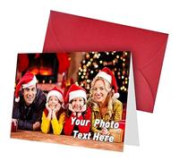 ARSWENGER Cartes de Vœux Personnalisées avec Enveloppe, Carte de Remerciement avec Texte Photo, Postales Uniques pour Anniversaire, Mariage, Halloween, Noël, Fête des Mères, Fêtes (Rouge)