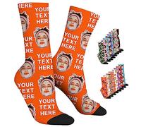 ARSWENGER Chaussettes Personnalisées Avec Texte Photo, Chaussette Personnalisée Pour Image de Visage, Chaussettes Personnalisées Pour Amoureux Des Chiens Pour la Famille(Orange)