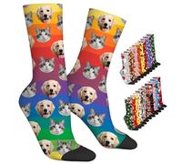 ARSWENGER Chaussettes Personnalisées Avec Texte Photo, Chaussette Personnalisée Pour Image de Visage, Chaussettes Personnalisées Pour Amoureux Des Chiens Pour la Famille (A11)