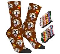 ARSWENGER Chaussettes Personnalisées Avec Texte Photo, Chaussette Personnalisée Pour Image de Visage, Chaussettes Personnalisées Pour Amoureux Des Chiens Pour la Famille (D1)