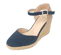 Art. 2915 Chaussures compensées pour femme 7 cm, en daim rouge ou bleu avec sangle réglable, semelle en jute et semelle intérieure en cuir, bleu, 39 EU