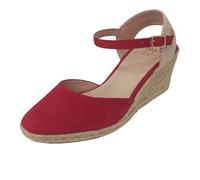 Art. 2915 Chaussures compensées pour femme 7 cm, en daim rouge ou bleu avec sangle réglable, semelle en jute et semelle intérieure en cuir, rouge, 40 EU