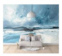 Art 3D Mural Self-adhesive Wallpaper Minimalist abstract oil painting landscape white blue 100x70cm Wall Murals Large Decor Paintings Living Room Tv Bar Ktv Backdrop Bedroom Stickers