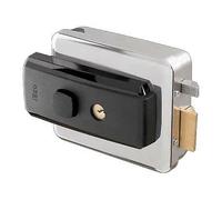 Art. 52N012 Serrure électrique applique série 52N pour portails 12 V finition inox cylindre fixe avec clé ; serrure réversible entrée 60-70-80