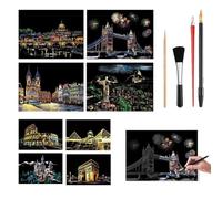 Art à Gratter Créatif pour Enfants et Adultes : Lot Complet avec 8 Cartes à Gratter, 2 Stylos Grattoirs, 1 Brosse de Nettoyage + 3 Crayons Bois - Idéal Décoration Maison et Cadeau Original